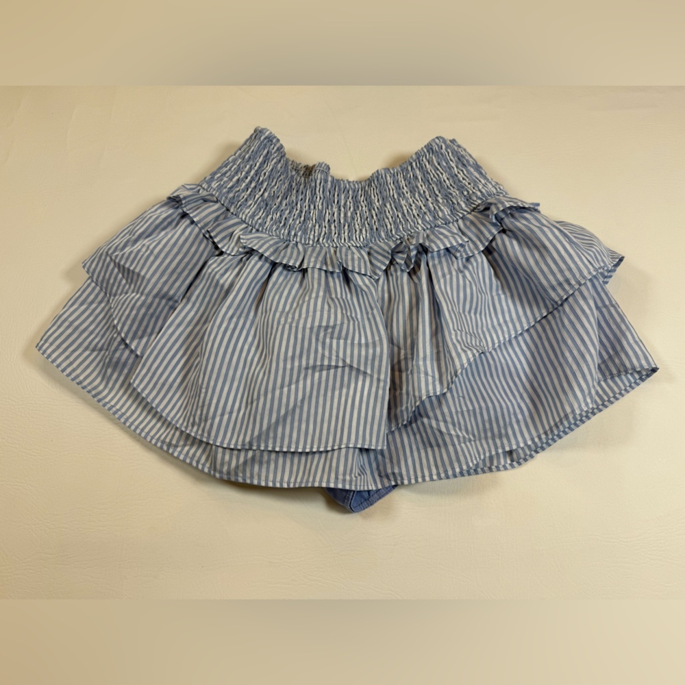 NWT DO+BE Savannah Skirt small smocked waist ruffled skirt, blue white (bin Q) - Picture 7 of 11